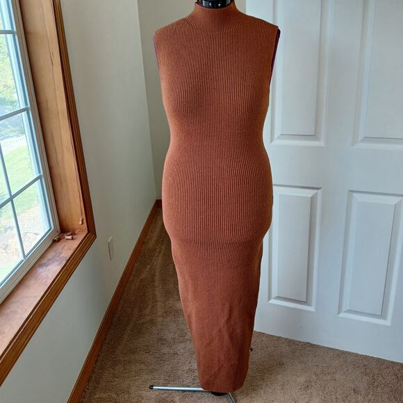 Pretty Garden Bodycon Maxi Tank Pullover Sweater Dress L caramel NOS sleeveless - Picture 5 of 15